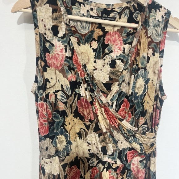 Peruvian‎ Connection Belvedere Romantic Floral Midi Surplice Faux Wrap Dress M - Picture 6 of 10